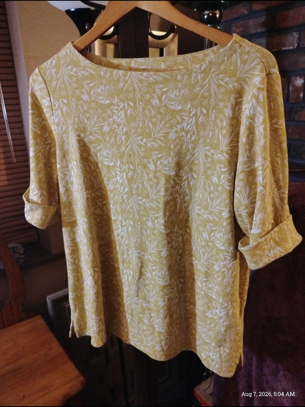 Style&Co. Women’s Yellow W/ White Floral Boatneck Top Casual Tee Size: XL